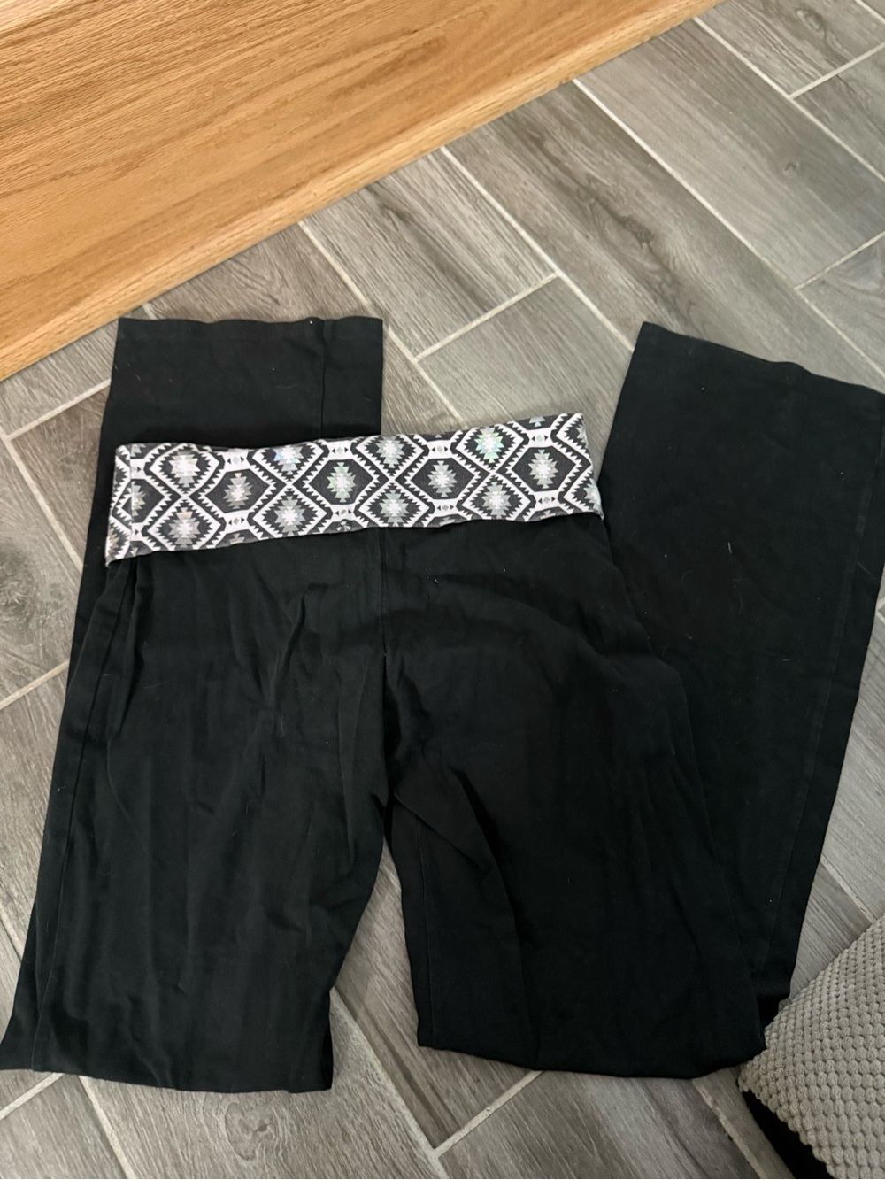 PINK Victoria's Secret Black Leggings with Geometric Fold-Over Waist